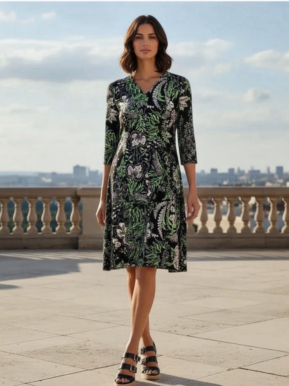 RODEBJER Kandy Floral Print V-Neck Zipper Flare Dress--NWT--XS
